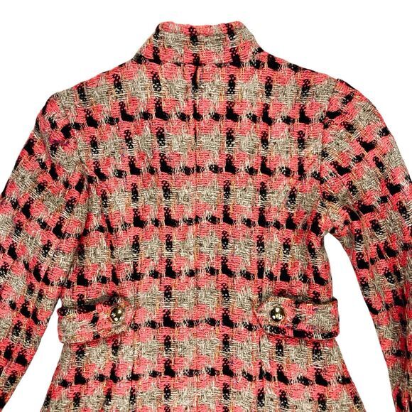 Liquid Wool Blend Tweed Long Coat Sz 2 Brown Orange Plaid Preppy Elegant PeaCoat - Picture 7 of 16